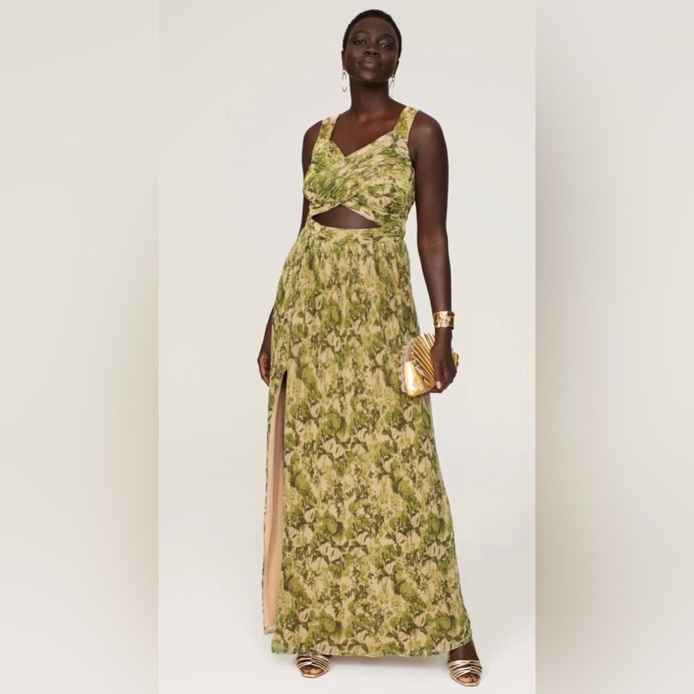RTR Dress The Population
Mirabella Gown Green/Cream Metallic Maxi Floral sz L